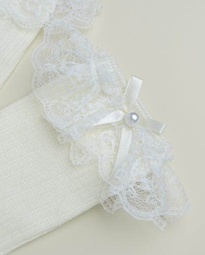 Lace Ruffle Pearl Bow Socks – Women’s Cotton Crew Socks
