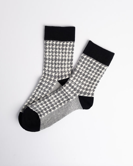 Women's Cotton Crew Socks – Classic Houndstooth Pattern Everyday Socks