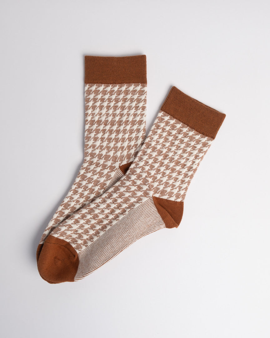 Women's Cotton Crew Socks – Classic Houndstooth Pattern Everyday Socks