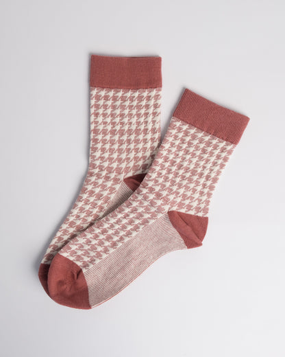 Women's Cotton Crew Socks – Classic Houndstooth Pattern Everyday Socks