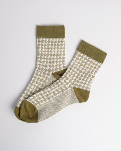 Women's Cotton Crew Socks – Classic Houndstooth Pattern Everyday Socks