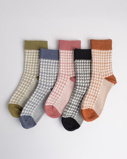 Women's Cotton Crew Socks – Classic Houndstooth Pattern Everyday Socks