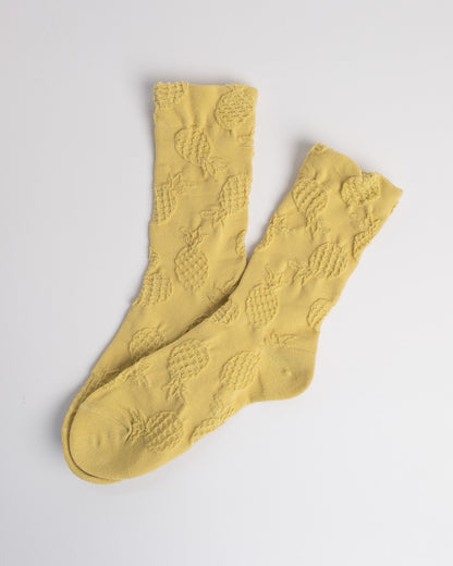 Yellow women’s cotton crew socks textured knit breathable comfortable fit