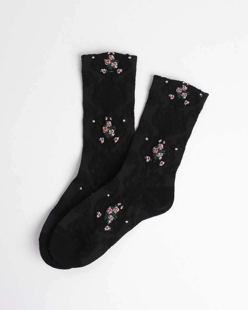 Black socks with floral patterns 