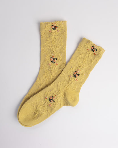 Women’s Cotton Crew Socks – Textured Floral Knit Vintage Casual Socks