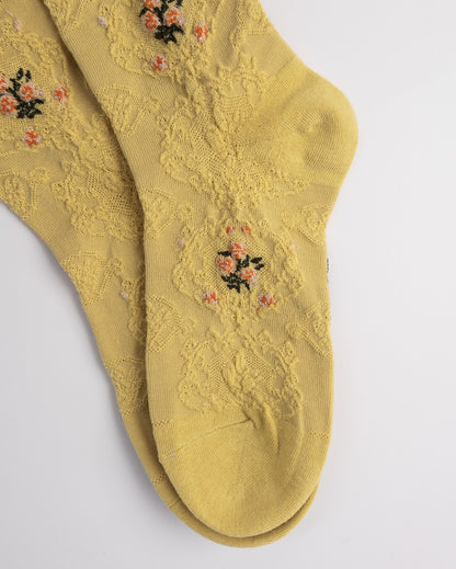 Close-up of textured floral knit women’s cotton socks breathable soft fabric