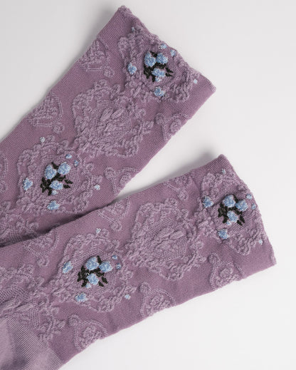 Purple women’s crew socks with floral texture breathable cotton casual socks