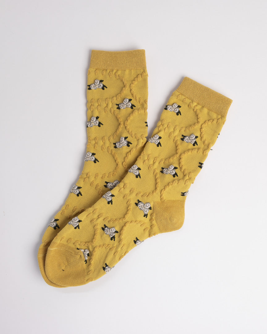 yellow floral cotton crew socks women soft breathable textured knit socks