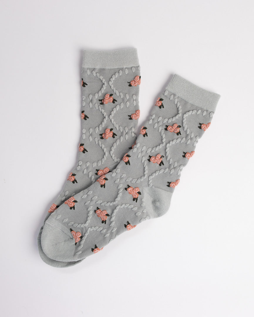 grey floral cotton crew socks women casual breathable soft everyday socks