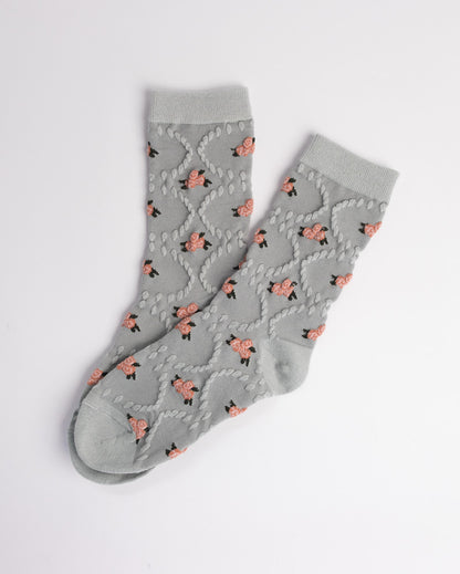 grey floral cotton crew socks women casual breathable soft everyday socks