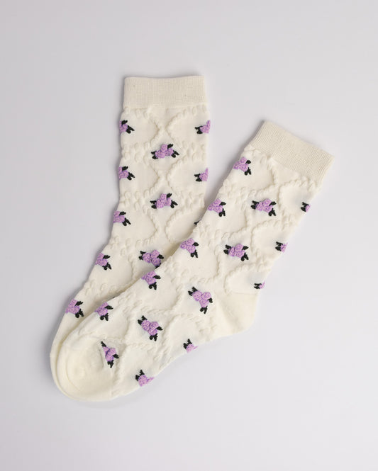 Women’s Cotton Crew Socks – Textured Knit Floral Pattern Casual Everyday Socks