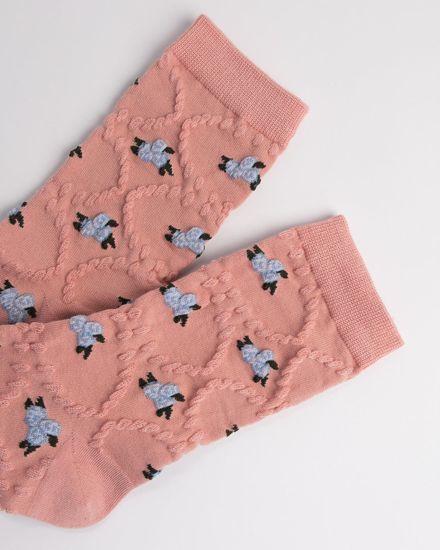 Women’s Cotton Crew Socks – Textured Knit Floral Pattern Casual Everyday Socks