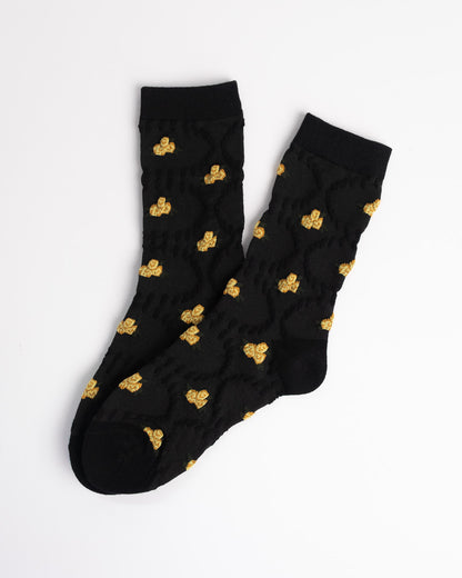 black floral cotton crew socks women soft breathable casual everyday socks
