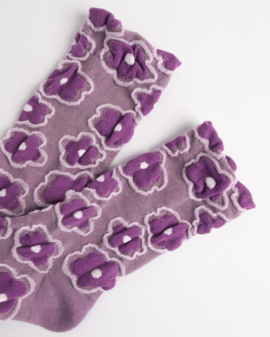 Women’s Cotton Crew Socks – Textured 3D Floral Knit Casual Everyday Socks