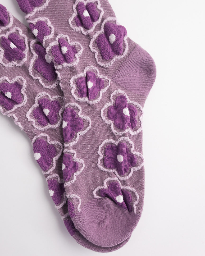 Women’s Cotton Crew Socks – Textured 3D Floral Knit Casual Everyday Socks