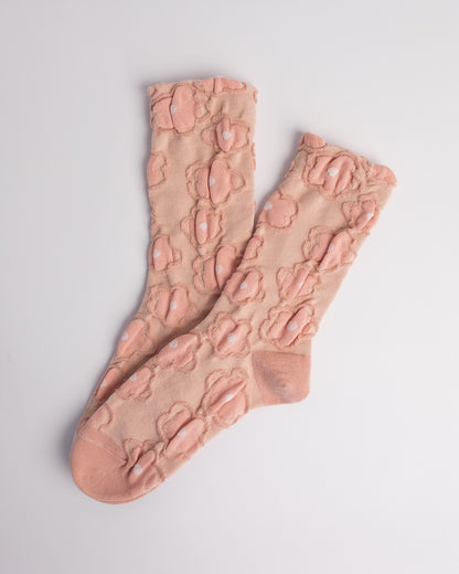 Women’s Cotton Crew Socks – Textured 3D Floral Knit Casual Everyday Socks