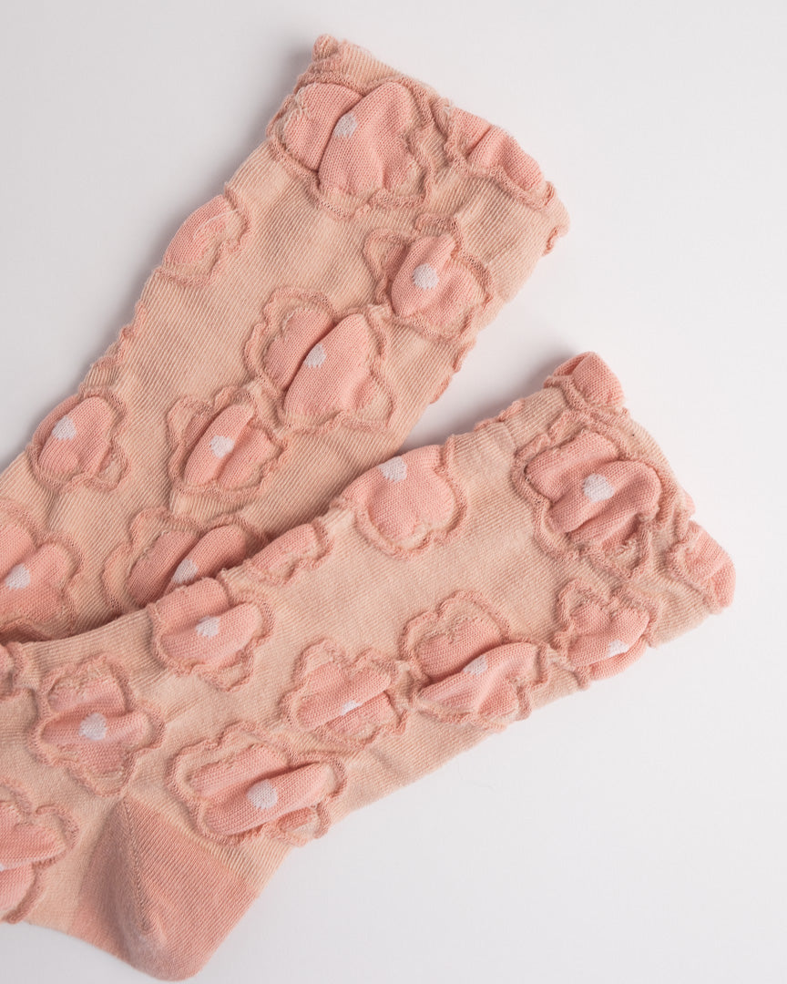 Women’s Cotton Crew Socks – Textured 3D Floral Knit Casual Everyday Socks