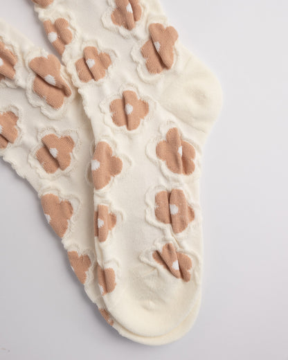Women’s Cotton Crew Socks – Textured 3D Floral Knit Casual Everyday Socks