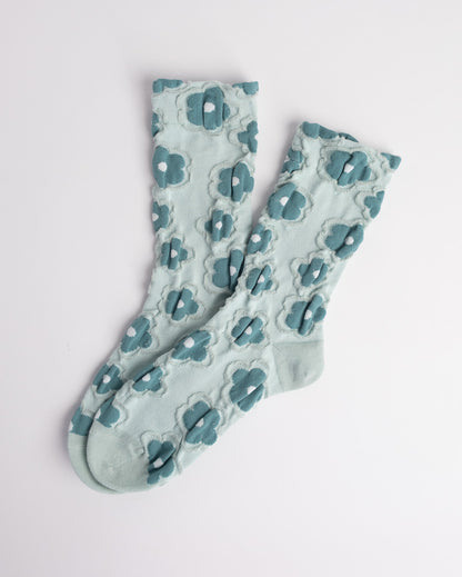 Women’s Cotton Crew Socks – Textured 3D Floral Knit Casual Everyday Socks