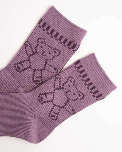 Women’s Merino Wool Blend Crew Socks – Cute Teddy Bear Knit Cozy Everyday Socks