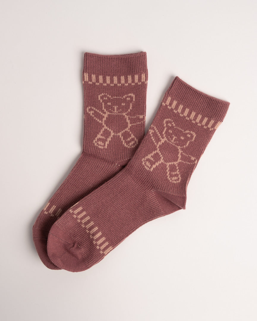 Women’s Merino Wool Blend Crew Socks – Cute Teddy Bear Knit Cozy Everyday Socks