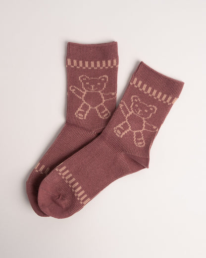 Women’s Merino Wool Blend Crew Socks – Cute Teddy Bear Knit Cozy Everyday Socks