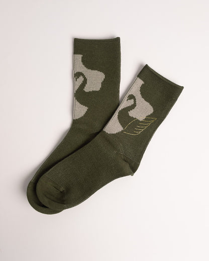 Women’s Swan pattern Merino Wool Blend Crew Socks – Soft Warm Everyday Socks