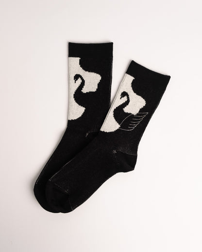 Women’s Swan pattern Merino Wool Blend Crew Socks – Soft Warm Everyday Socks