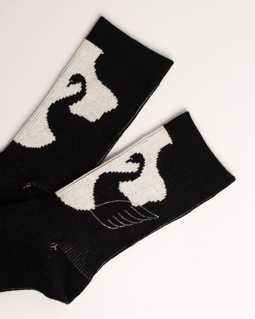 Women’s Swan pattern Merino Wool Blend Crew Socks – Soft Warm Everyday Socks