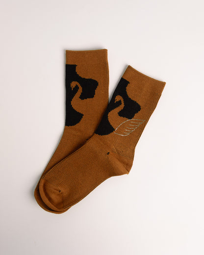 Women’s Swan pattern Merino Wool Blend Crew Socks – Soft Warm Everyday Socks