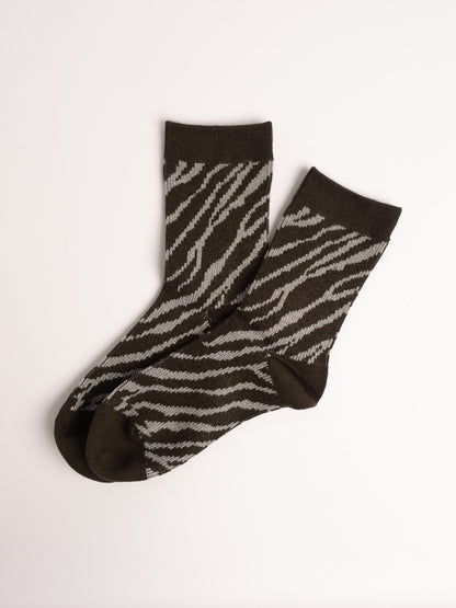 Women’s Merino Wool Blend Crew Socks – Zebra Stripe Soft Warm Everyday Socks