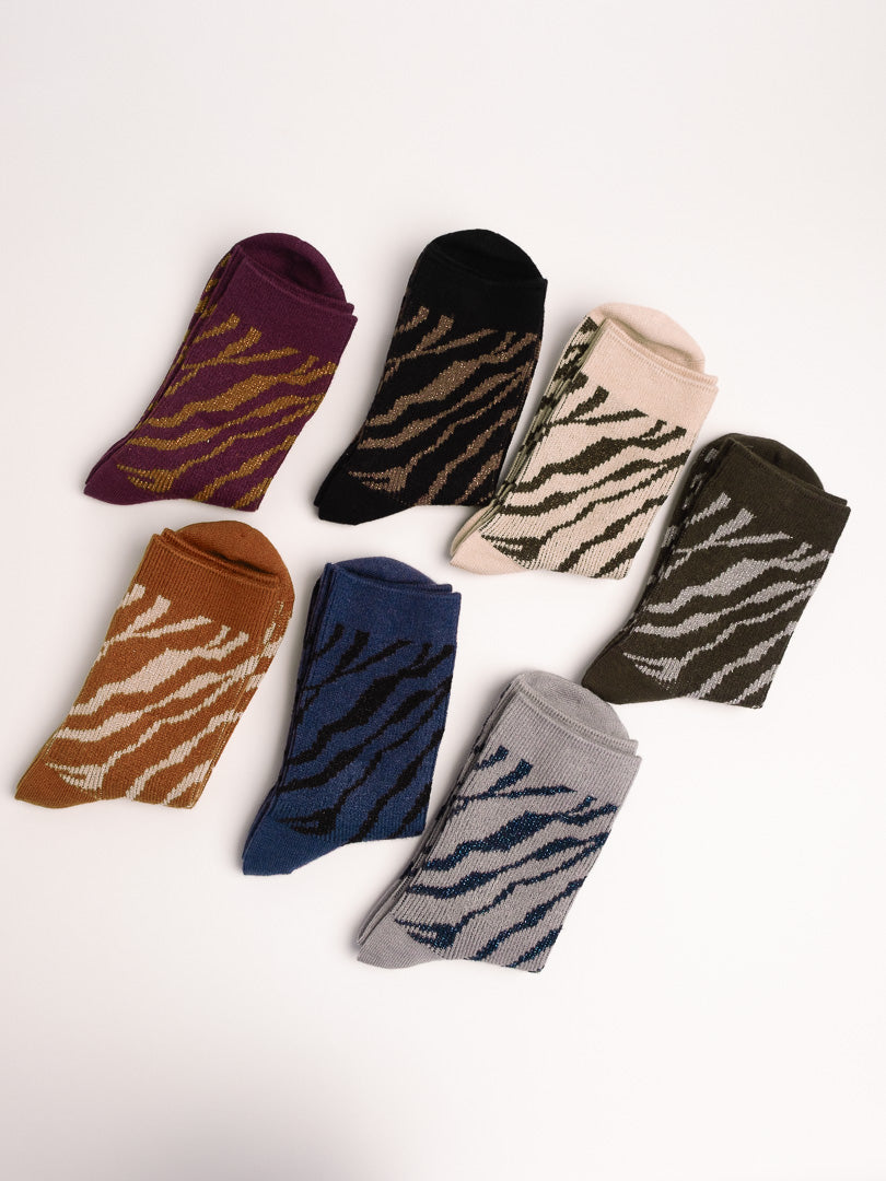 Women’s Merino Wool Blend Crew Socks – Zebra Stripe Soft Warm Everyday Socks