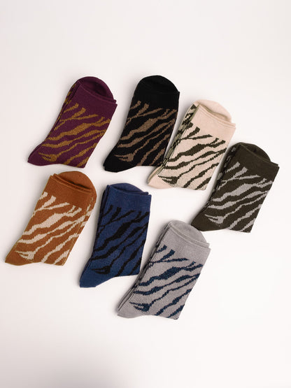 Women’s Merino Wool Blend Crew Socks – Zebra Stripe Soft Warm Everyday Socks