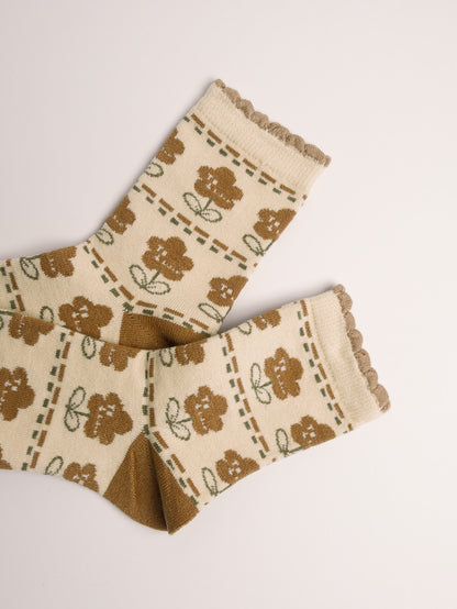Women’s Vintage Floral Wool Blend Crew Socks – Soft, Warm & Cozy Everyday Socks