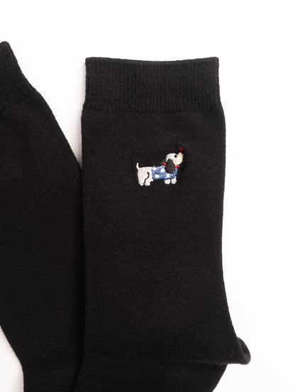 Women’s Puppy Embroidered Wool Blend Crew Socks – Soft Warm Everyday Socks