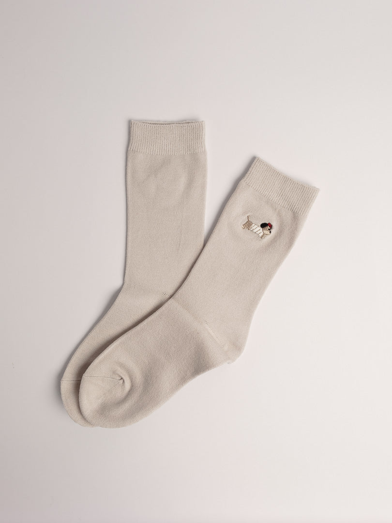 Women’s Puppy Embroidered Wool Blend Crew Socks – Soft Warm Everyday Socks