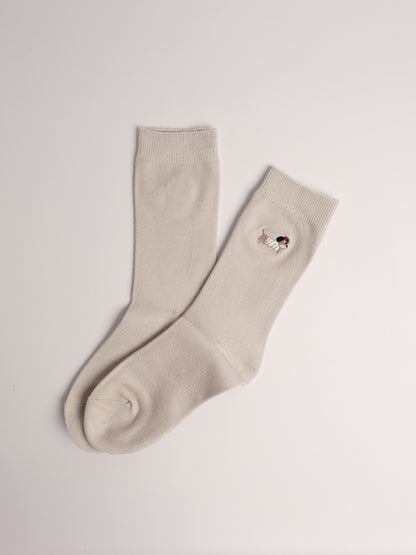 Women’s Puppy Embroidered Wool Blend Crew Socks – Soft Warm Everyday Socks