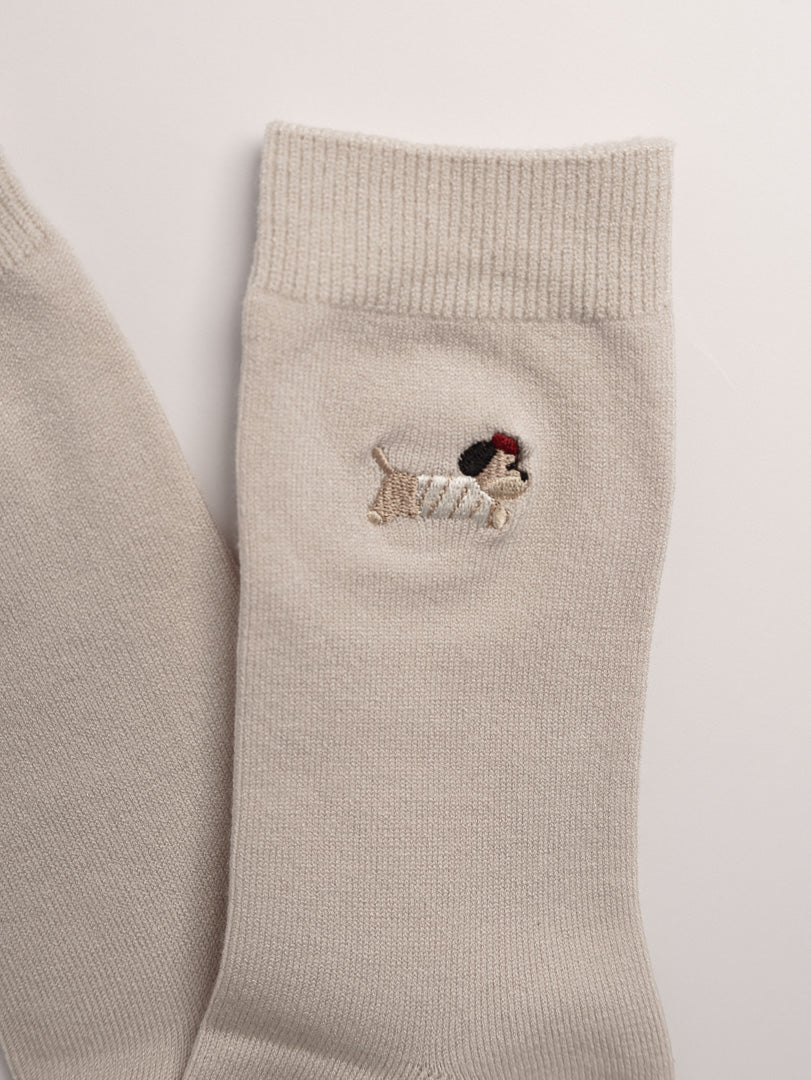 Women’s Puppy Embroidered Wool Blend Crew Socks – Soft Warm Everyday Socks