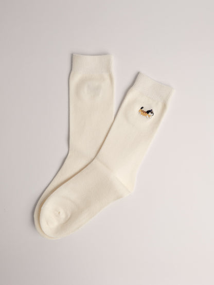 Women’s Puppy Embroidered Wool Blend Crew Socks – Soft Warm Everyday Socks