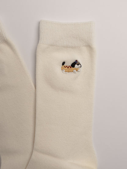 Women’s Puppy Embroidered Wool Blend Crew Socks – Soft Warm Everyday Socks