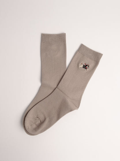 Women’s Puppy Embroidered Wool Blend Crew Socks – Soft Warm Everyday Socks