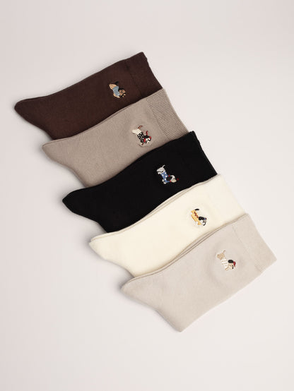 Women’s Puppy Embroidered Wool Blend Crew Socks – Soft Warm Everyday Socks