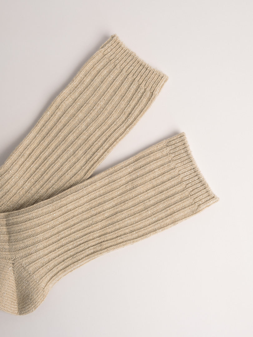 Women’s Ribbed Combed Cotton Crew Socks – Soft Everyday Comfort with Subtle Shine