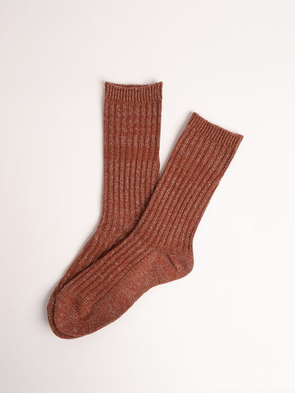 Women’s Ribbed Combed Cotton Crew Socks – Soft Everyday Comfort with Subtle Shine