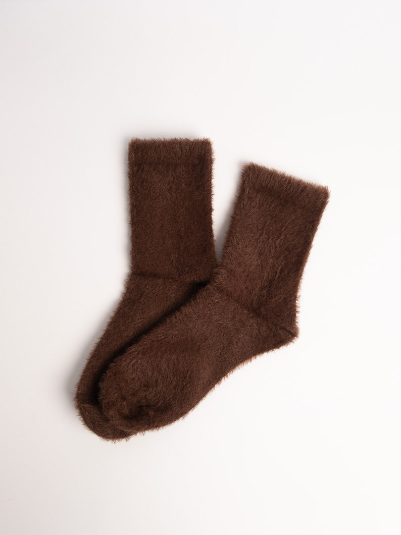 women cozy fuzzy crew socks brown soft warm winter home socks