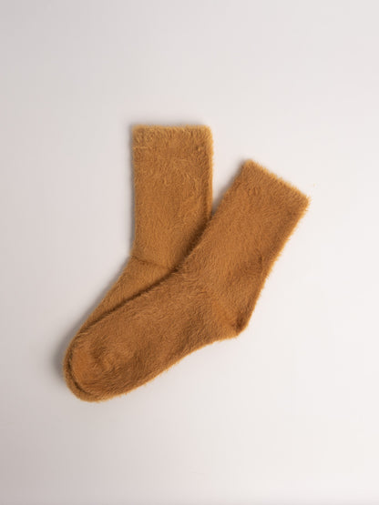 women cozy fuzzy crew socks camel brown soft warm winter socks