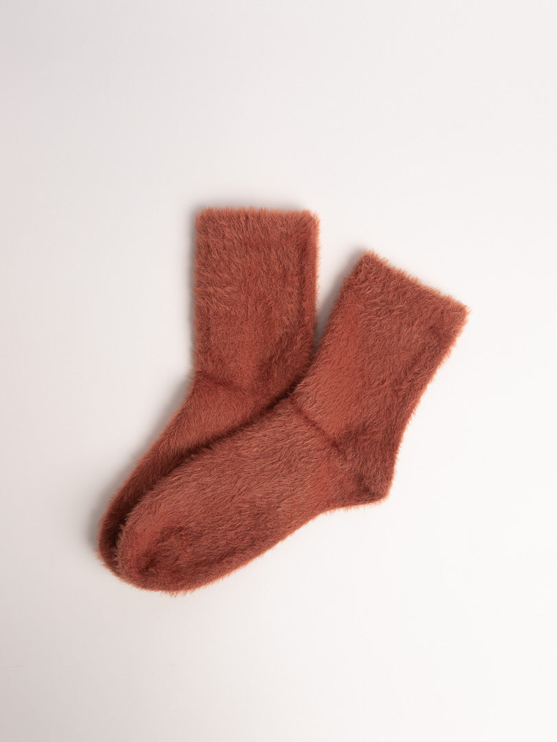 women cozy fuzzy crew socks rust red soft warm winter lounge socks