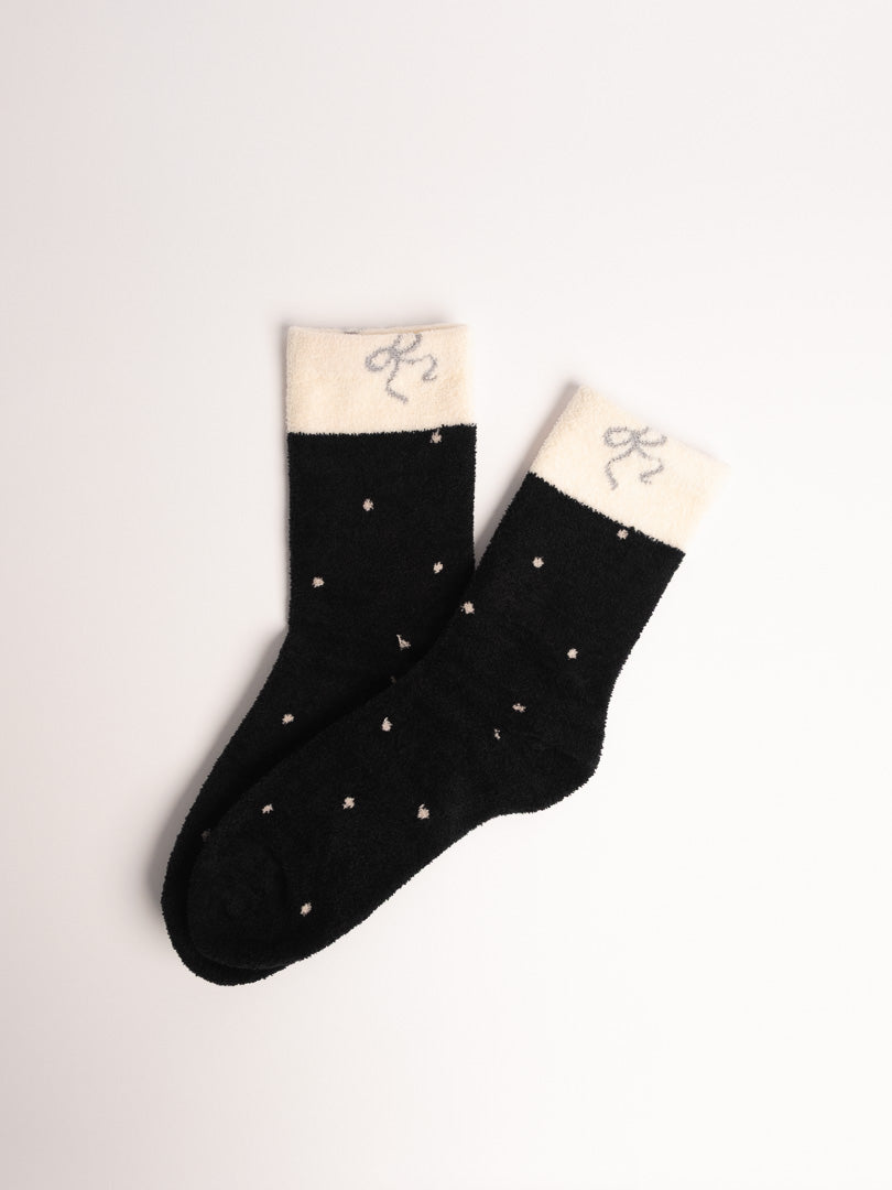 women fuzzy crew socks dark grey polka dot soft cozy winter socks