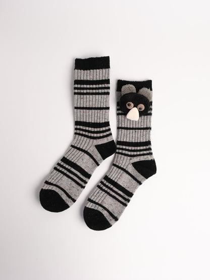women fuzzy striped crew socks black white soft cozy winter socks