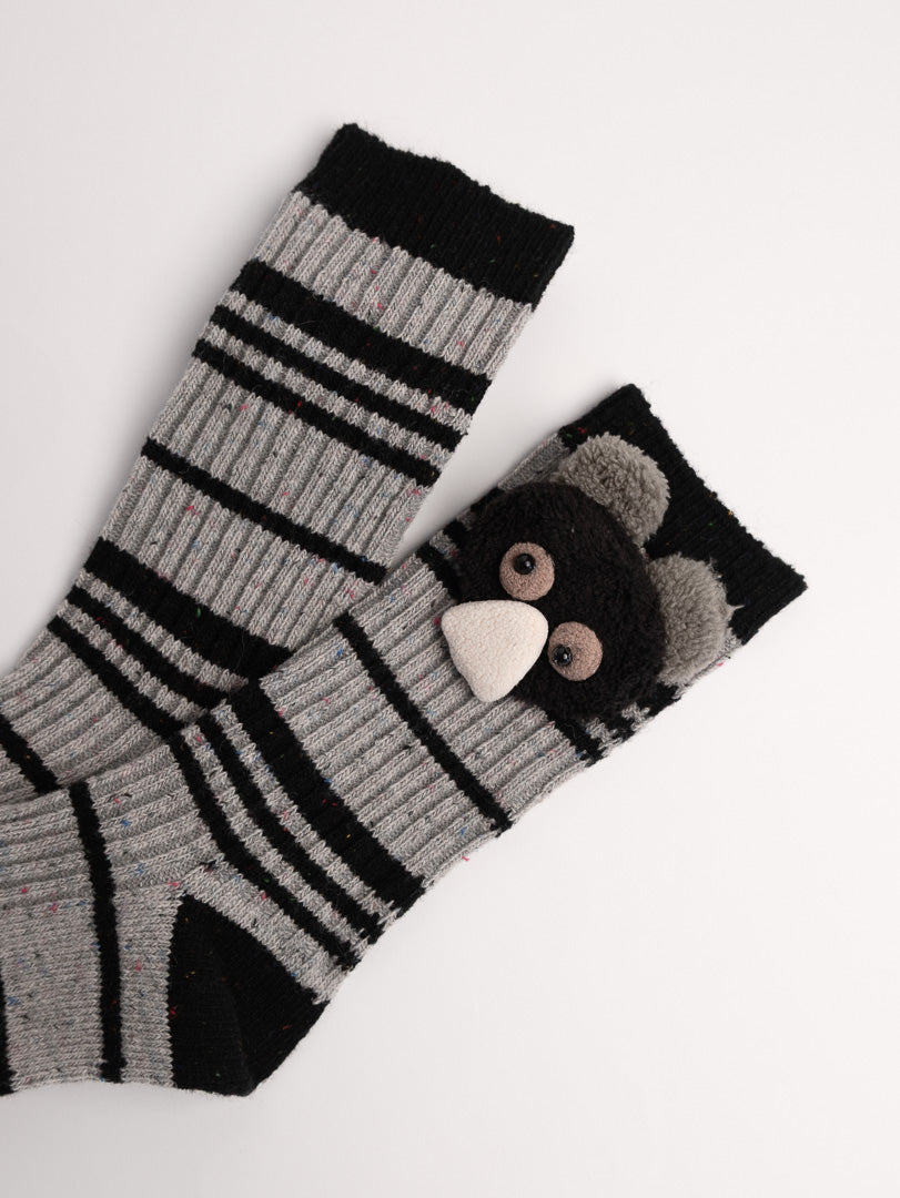 cute sheep ear detail fuzzy crew socks pom pom design cozy winter socks